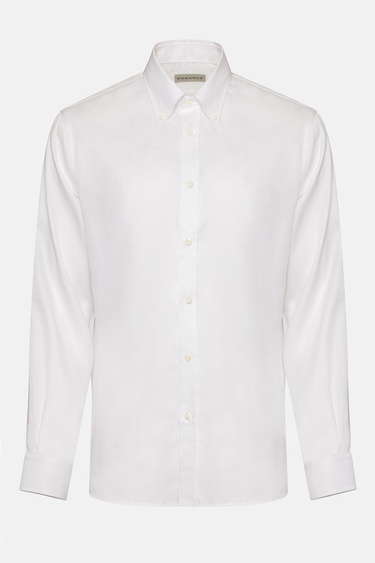  Erkek Beyaz Cooper Fit Düğmeli Yaka Klasik Gömlek