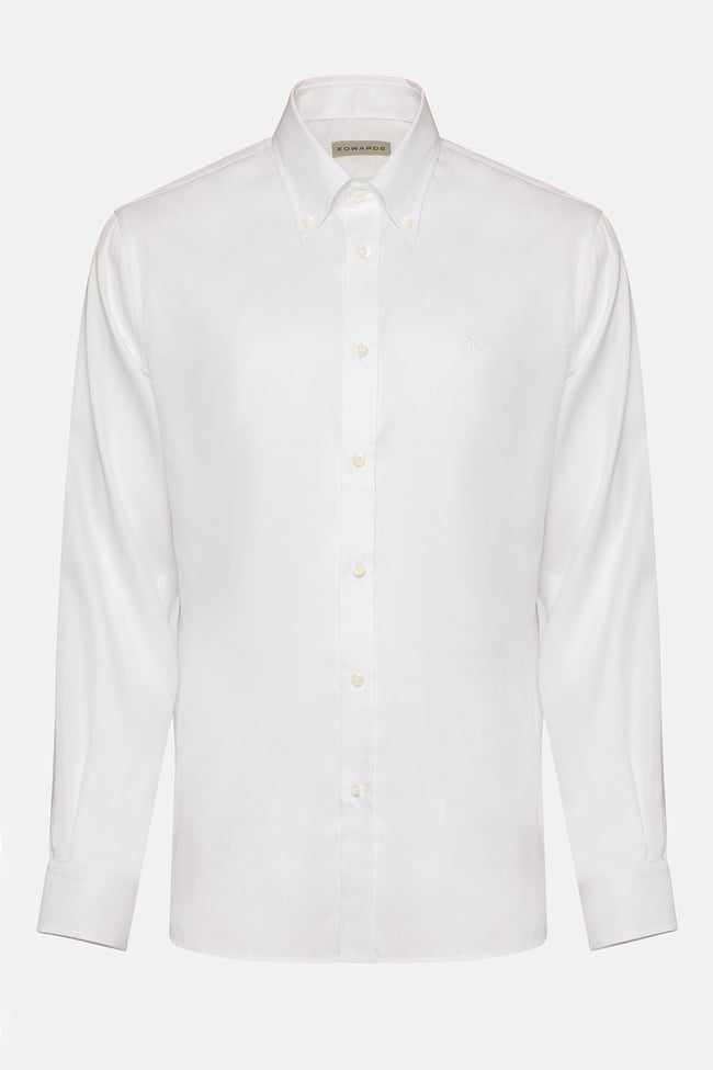  Erkek Beyaz Cooper Fit Düğmeli Yaka Klasik Gömlek