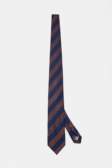  Erkek Kahverengi Çizgili İpek Kravat
