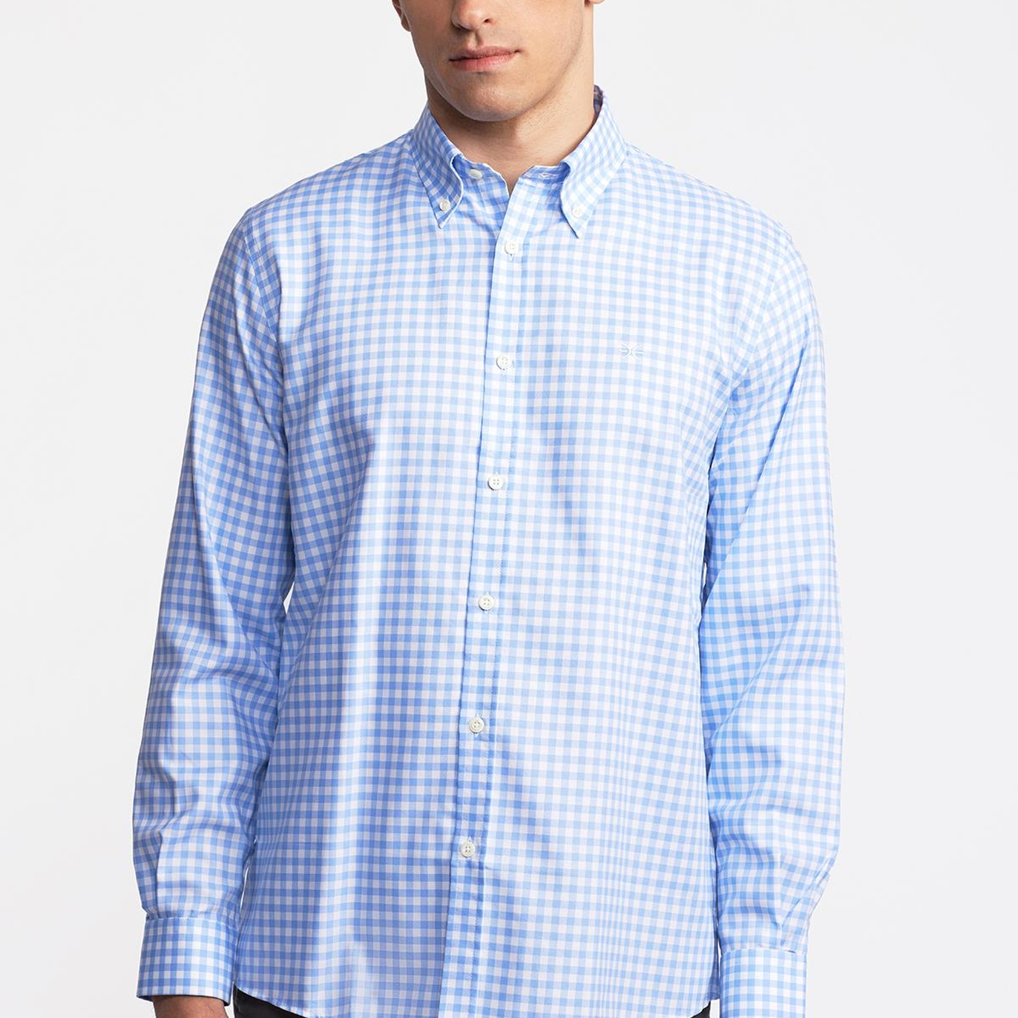 Erkek Mavi Cooper Fit Düğmeli Yaka Pötikareli Spor Gömlek