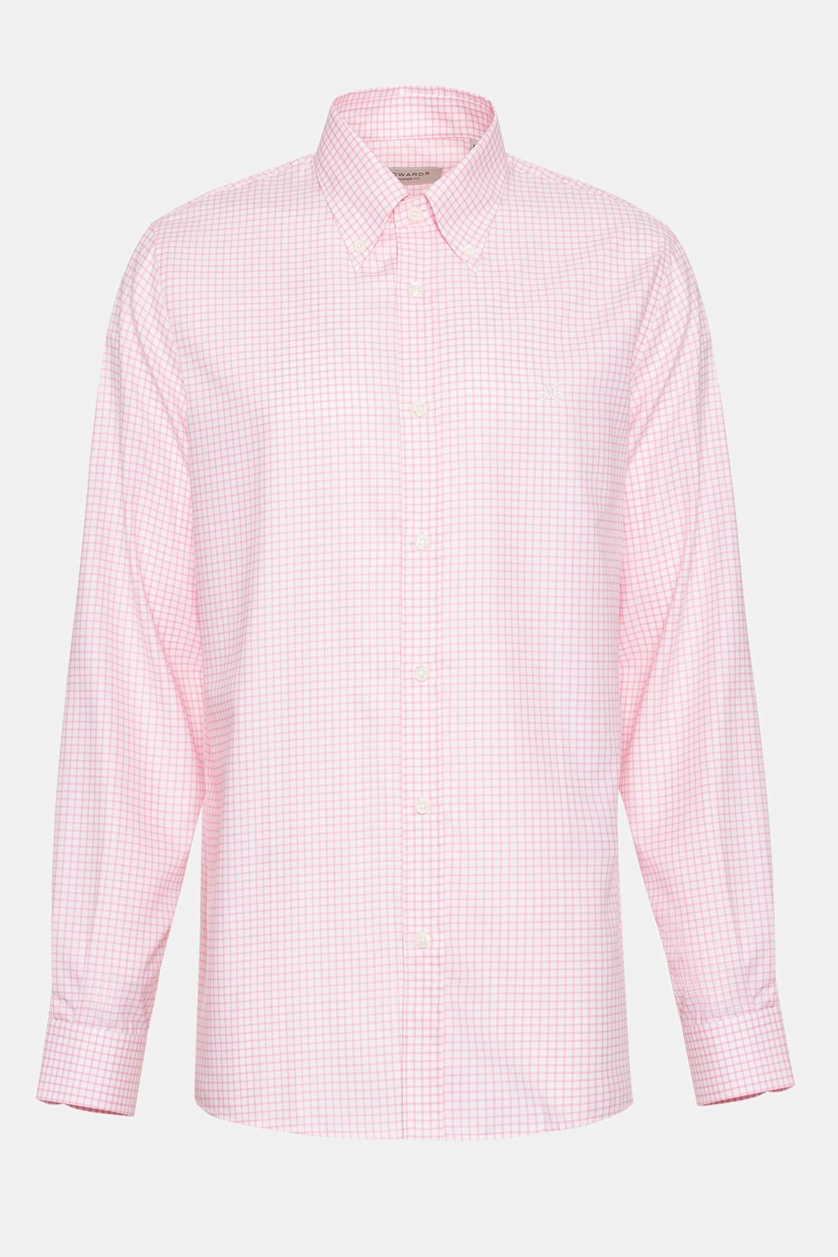  Erkek Pembe Cooper Fit Düğmeli Yaka Pötikareli Spor Gömlek