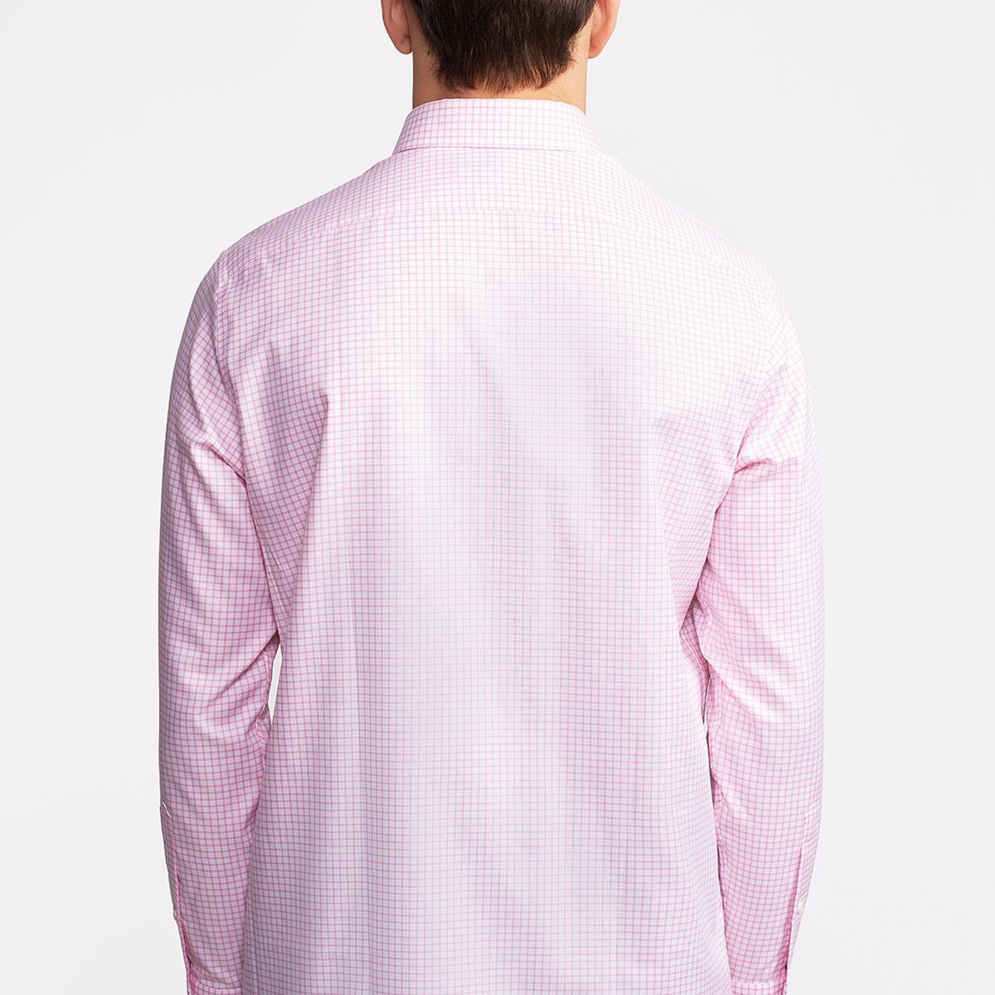 Erkek Pembe Cooper Fit Düğmeli Yaka Pötikareli Spor Gömlek