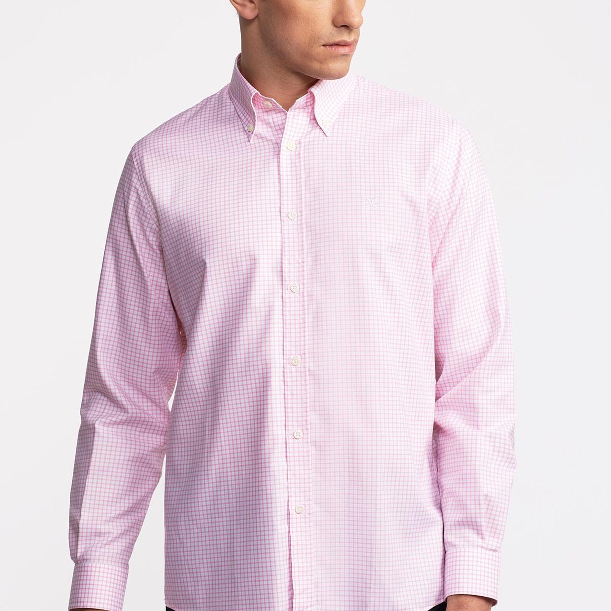 Erkek Pembe Cooper Fit Düğmeli Yaka Pötikareli Spor Gömlek