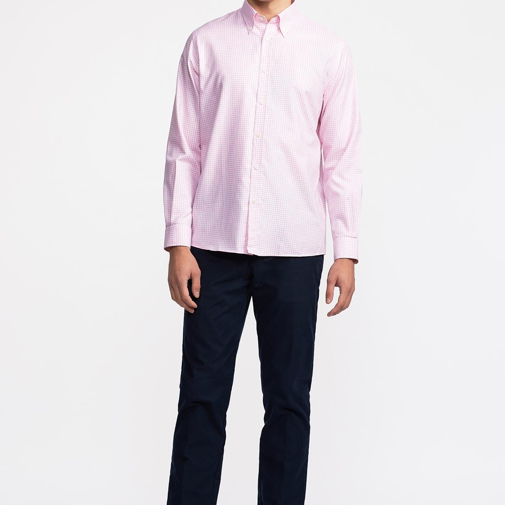 Erkek Pembe Cooper Fit Düğmeli Yaka Pötikareli Spor Gömlek