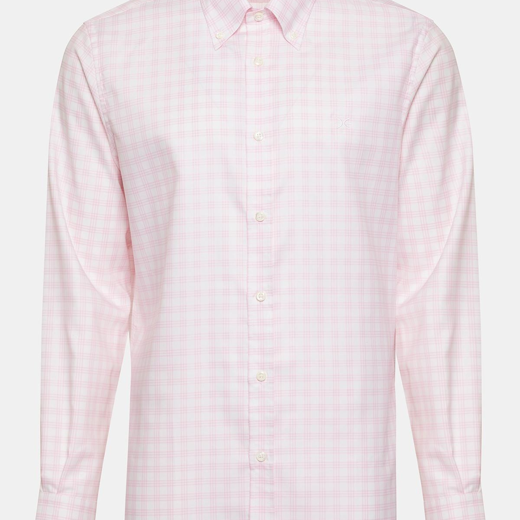 Erkek Pembe Cooper Fit Düğmeli Yaka Ekoseli Spor Gömlek