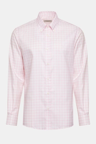  Erkek Pembe Cooper Fit Düğmeli Yaka Ekoseli Spor Gömlek