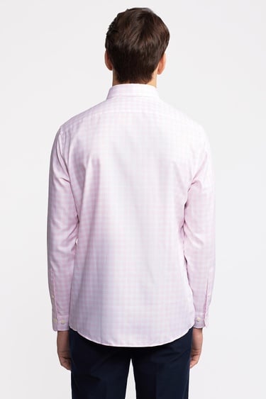  Erkek Pembe Cooper Fit Düğmeli Yaka Ekoseli Spor Gömlek