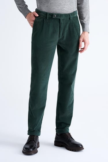  Erkek Koyu Yeşil Kadife Chino Pantolon