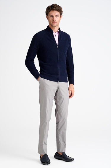  Erkek Lacivert Pamuk Kaşmir Karışımlı Fermuarlı Hırka