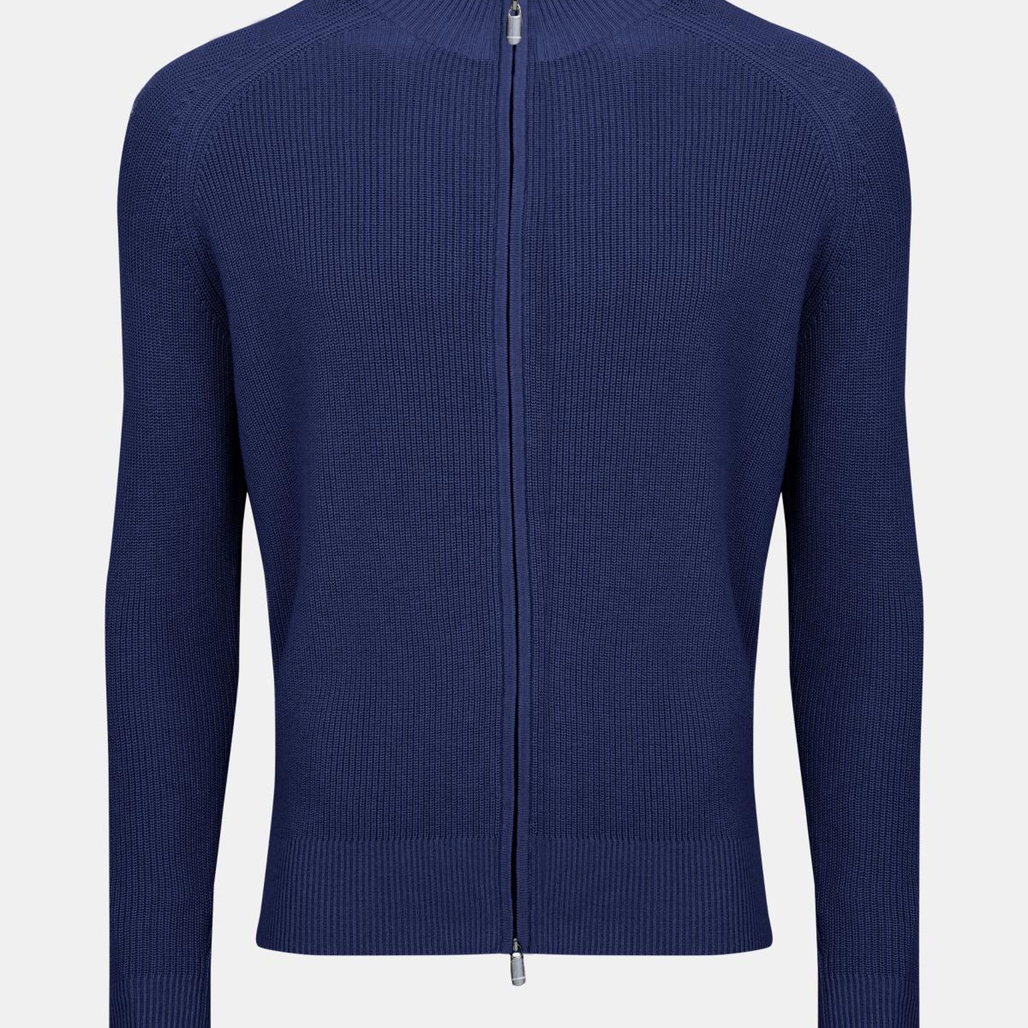 Erkek Lacivert Pamuk Kaşmir Karışımlı Fermuarlı Hırka