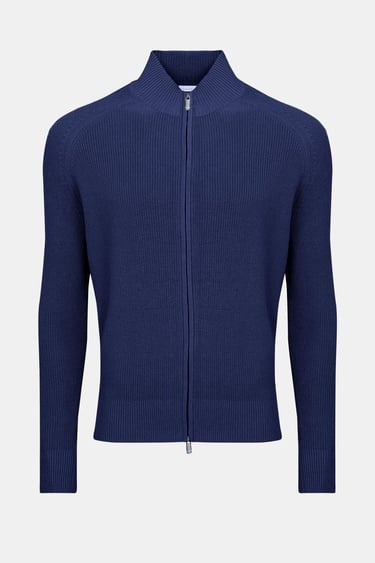  Erkek Lacivert Pamuk Kaşmir Karışımlı Fermuarlı Hırka