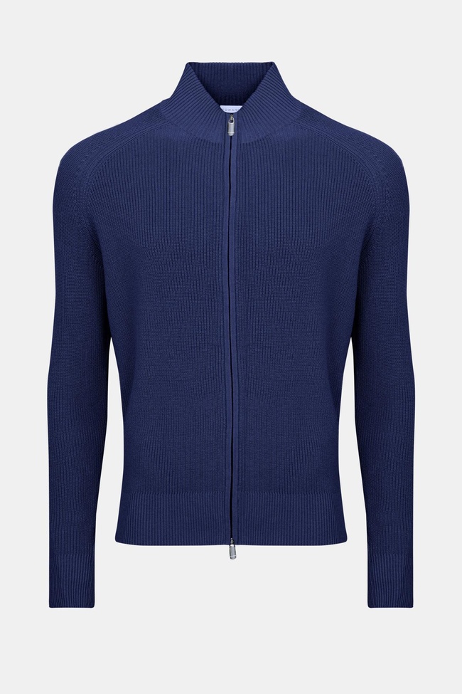  Erkek Lacivert Pamuk Kaşmir Karışımlı Fermuarlı Hırka