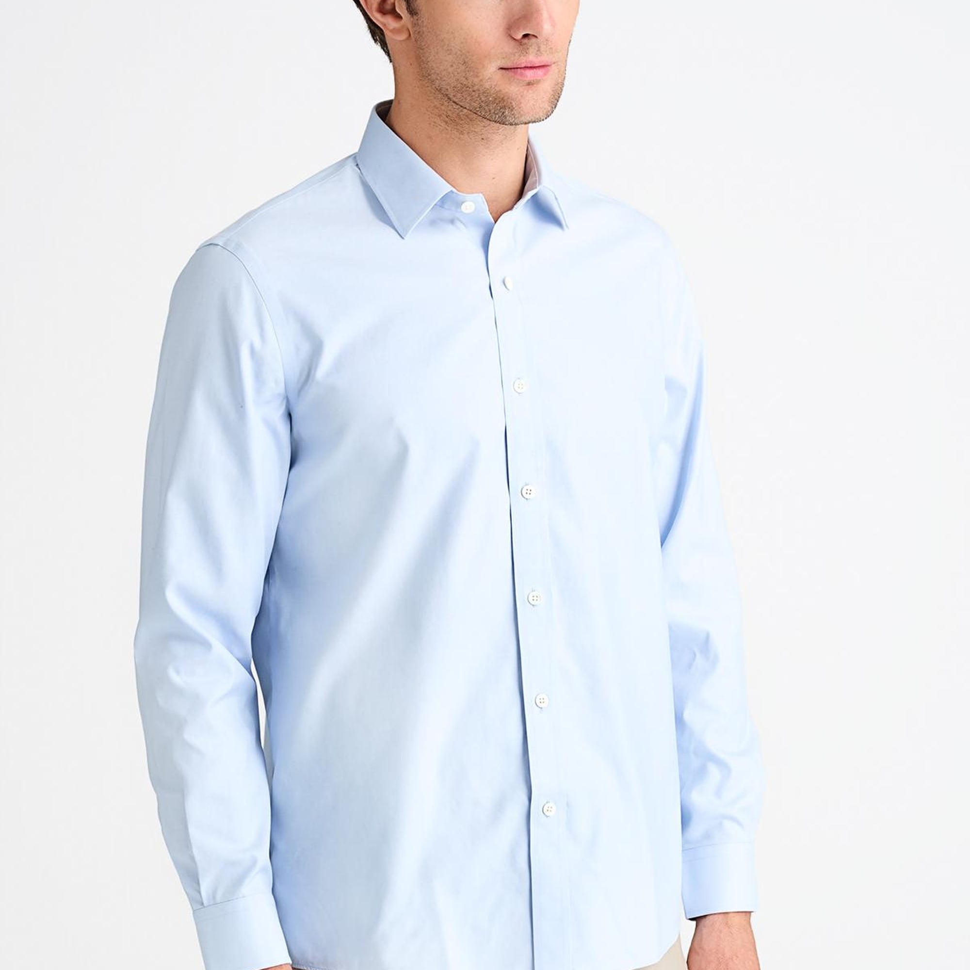 Erkek Mavi Cooper Fit Non-Iron Kravat Yaka Klasik Gömlek