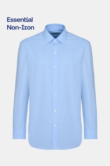  Erkek Mavi Cooper Fit Non-Iron Kravat Yaka Klasik Gömlek