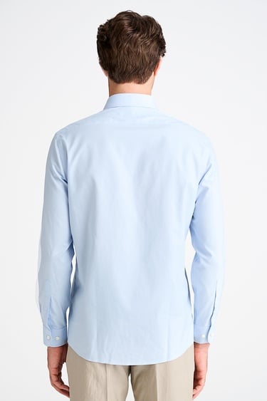  Erkek Mavi Cooper Fit Non-Iron Kravat Yaka Klasik Gömlek