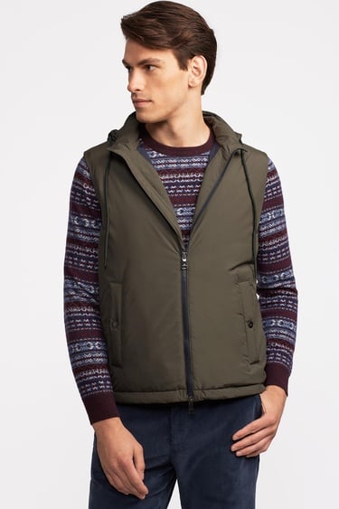  Erkek Haki Casual Kapüşonlu Yelek