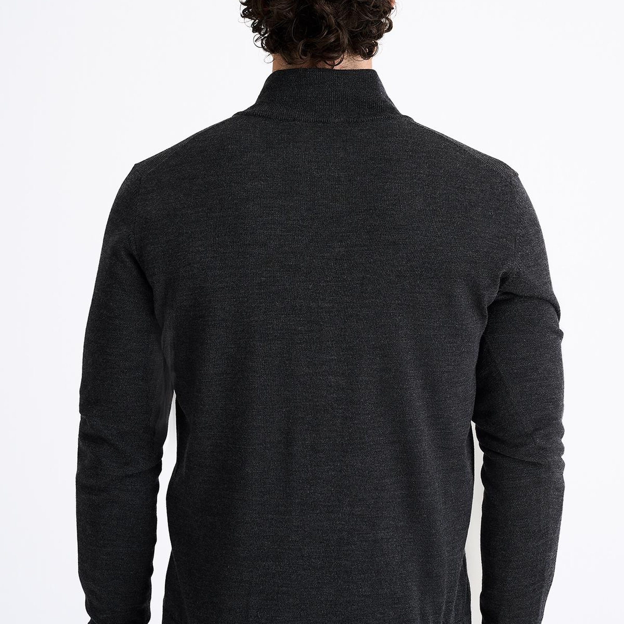 Erkek Antrasit Extrafine Yün Yarım Fermuarlı Kazak