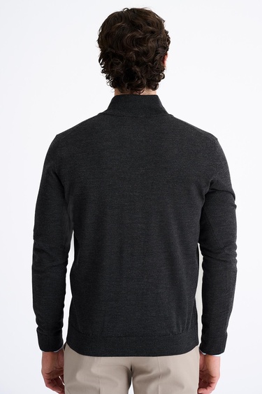  Erkek Antrasit Extrafine Yün Yarım Fermuarlı Kazak