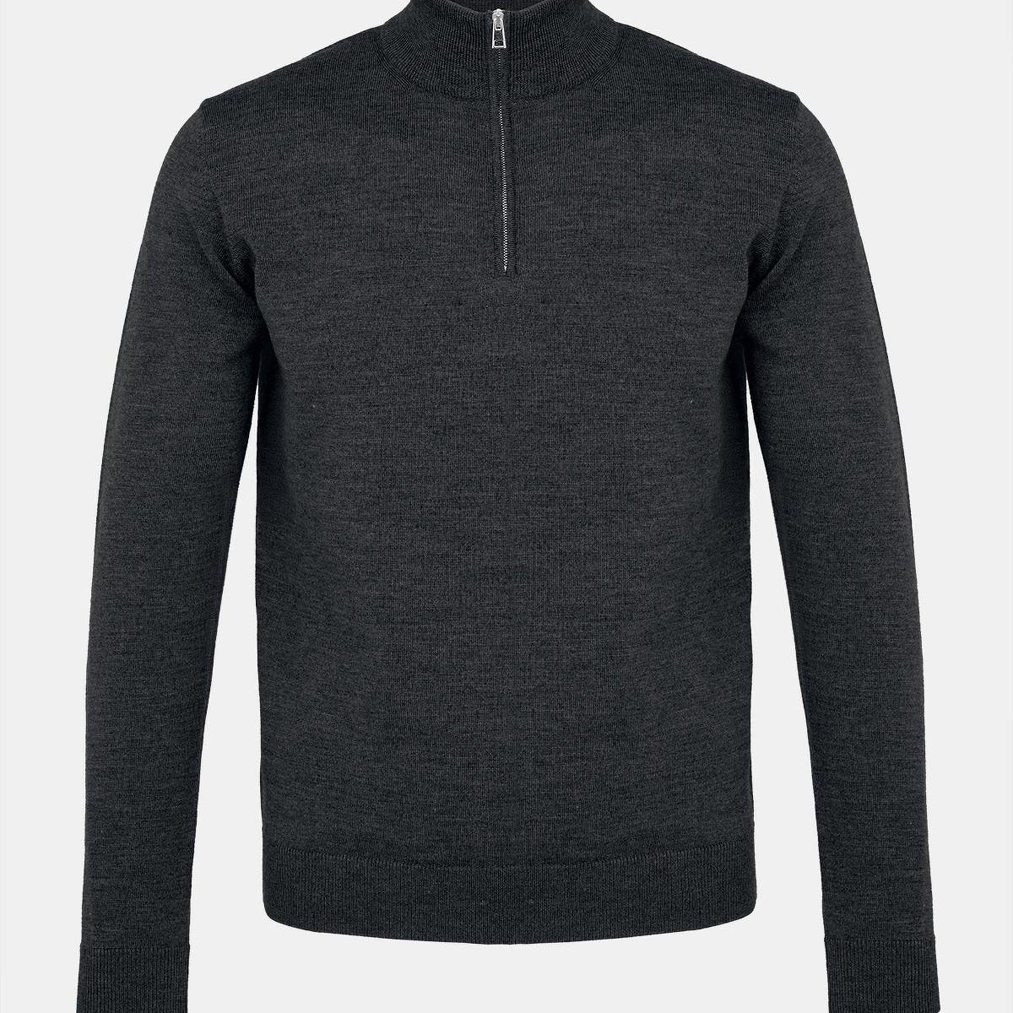 Erkek Antrasit Extrafine Yün Yarım Fermuarlı Kazak