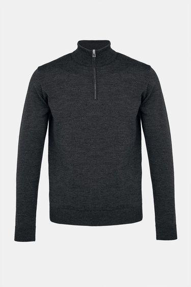  Erkek Antrasit Extrafine Yün Yarım Fermuarlı Kazak