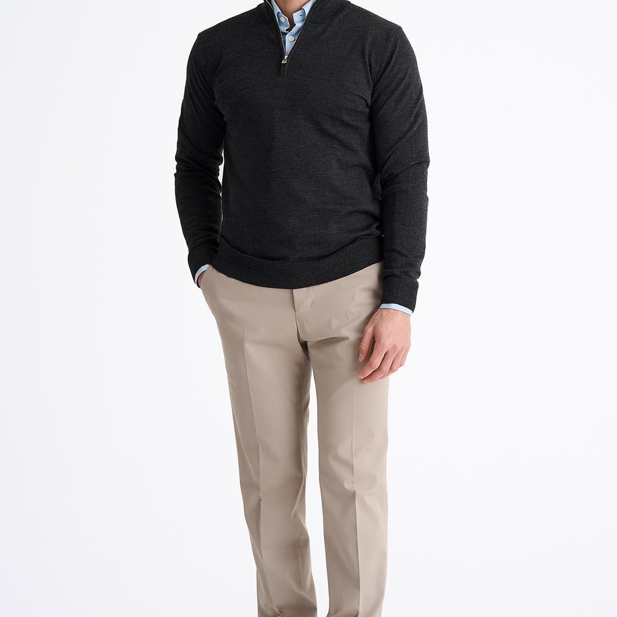 Erkek Antrasit Extrafine Yün Yarım Fermuarlı Kazak