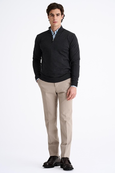  Erkek Antrasit Extrafine Yün Yarım Fermuarlı Kazak