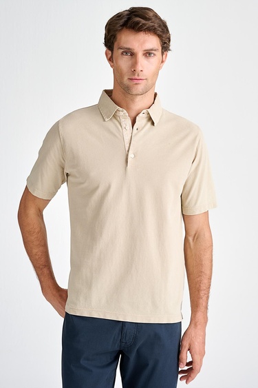  Erkek Bej Pike Polo Yaka T-Shirt