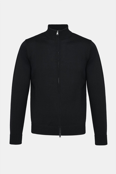  Erkek Siyah Extrafine Yün Fermuarlı Hırka