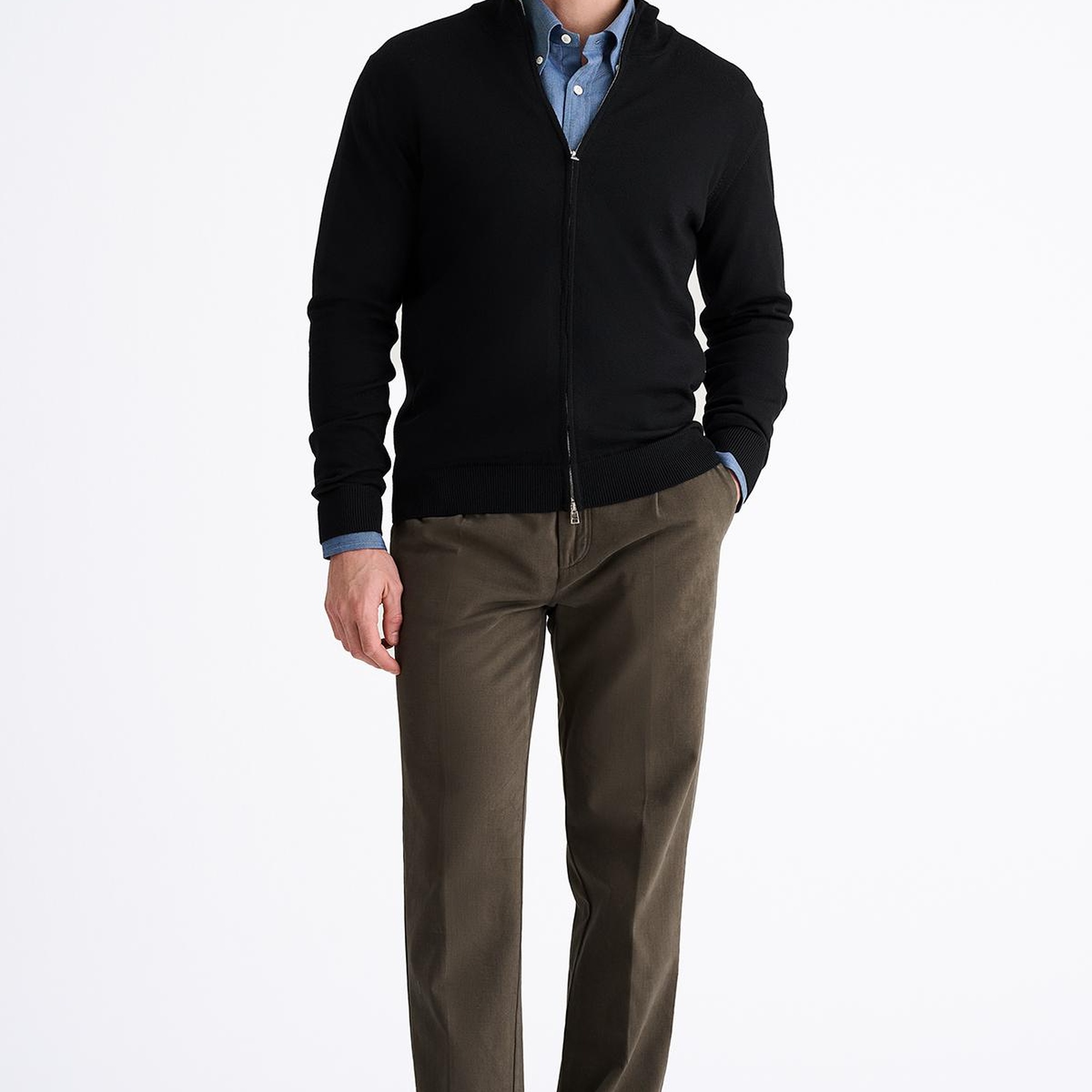 Erkek Siyah Extrafine Yün Fermuarlı Hırka