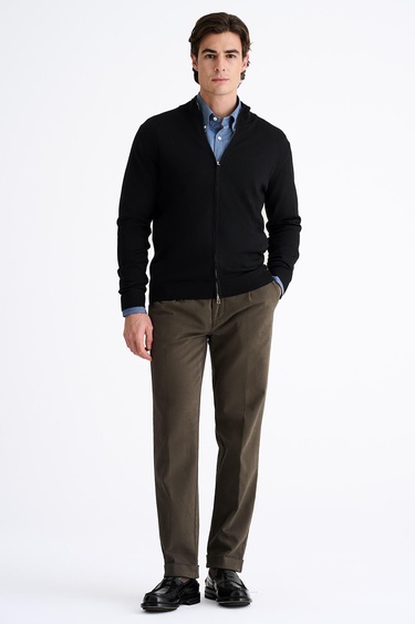  Erkek Siyah Extrafine Yün Fermuarlı Hırka