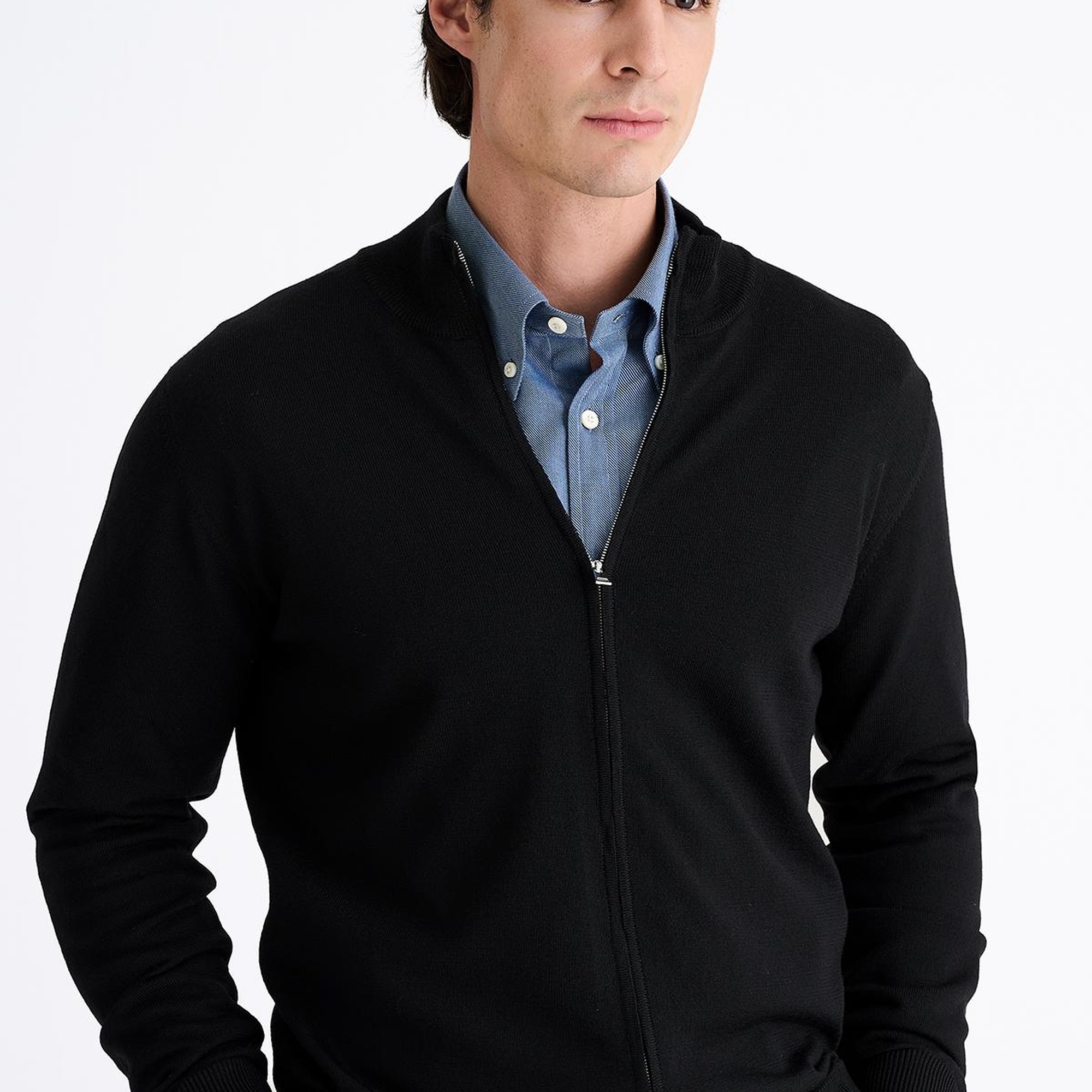 Erkek Siyah Extrafine Yün Fermuarlı Hırka