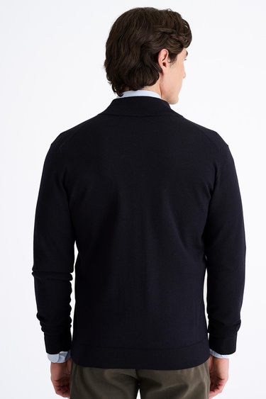  Erkek Lacivert Extrafine Yün Fermuarlı Hırka