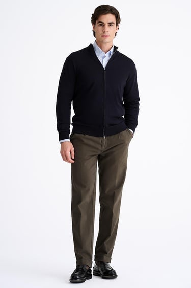  Erkek Lacivert Extrafine Yün Fermuarlı Hırka