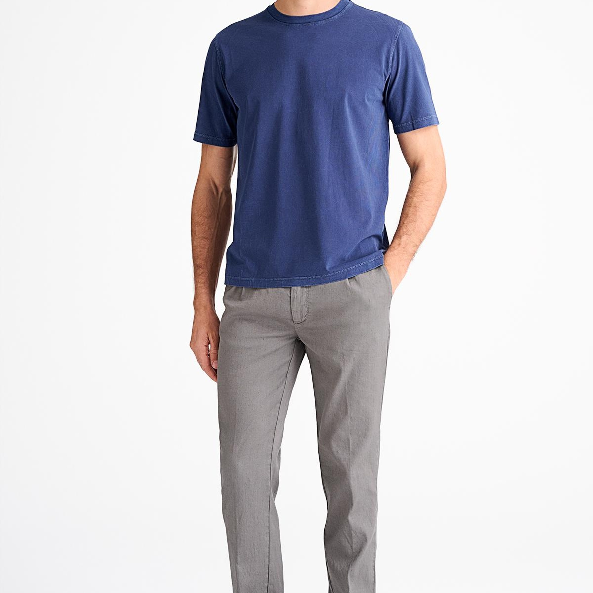 Erkek Mavi Bisiklet Yaka T-Shirt