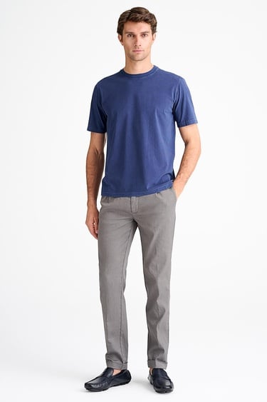  Erkek Mavi Bisiklet Yaka T-Shirt