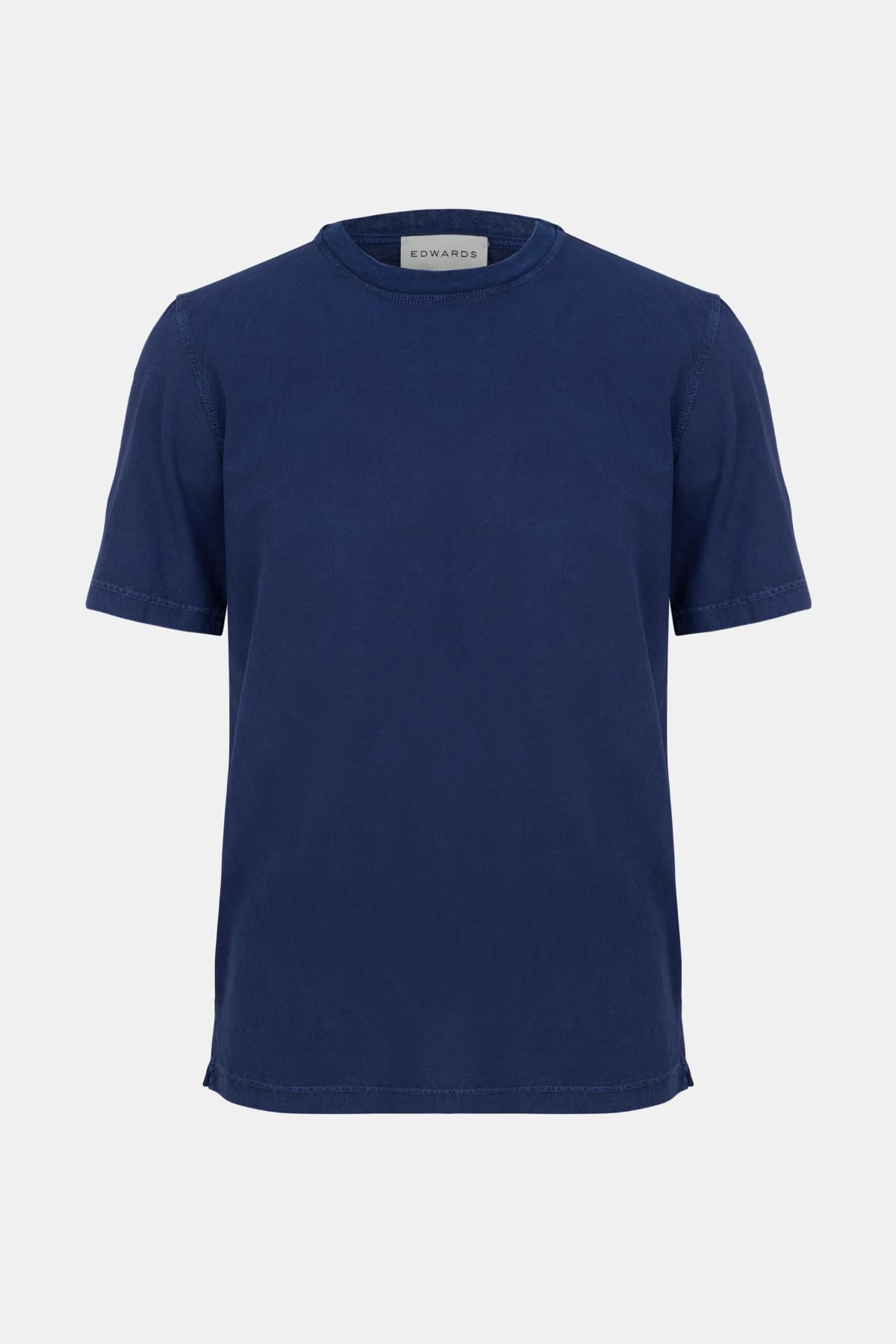  Erkek Mavi Bisiklet Yaka T-Shirt