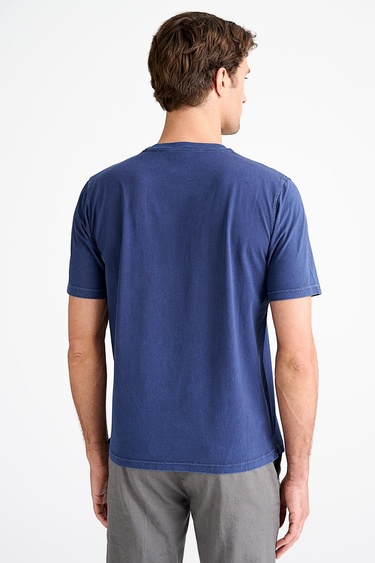  Erkek Mavi Bisiklet Yaka T-Shirt