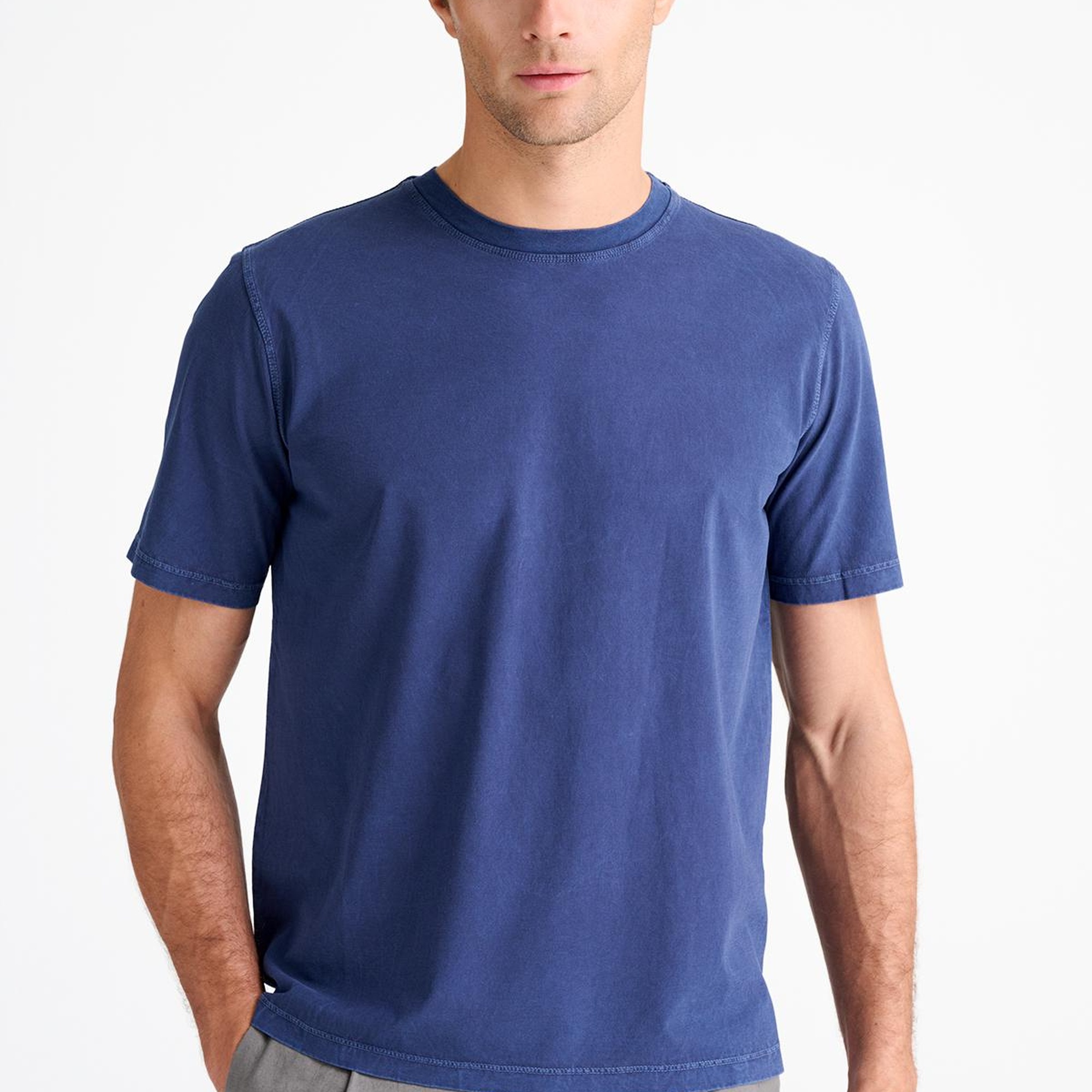 Erkek Mavi Bisiklet Yaka T-Shirt