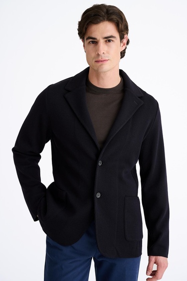  Erkek Lacivert Extrafine Yün Triko Ceket