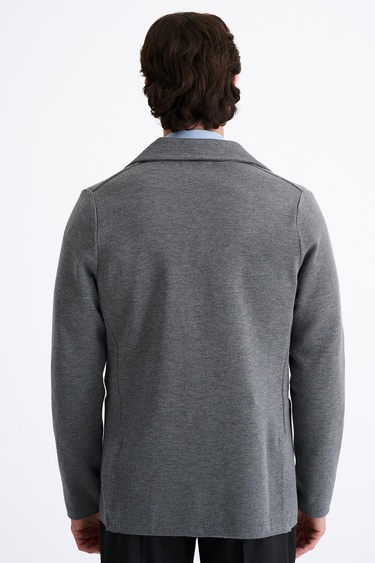  Erkek Gri Extrafine Yün Triko Ceket
