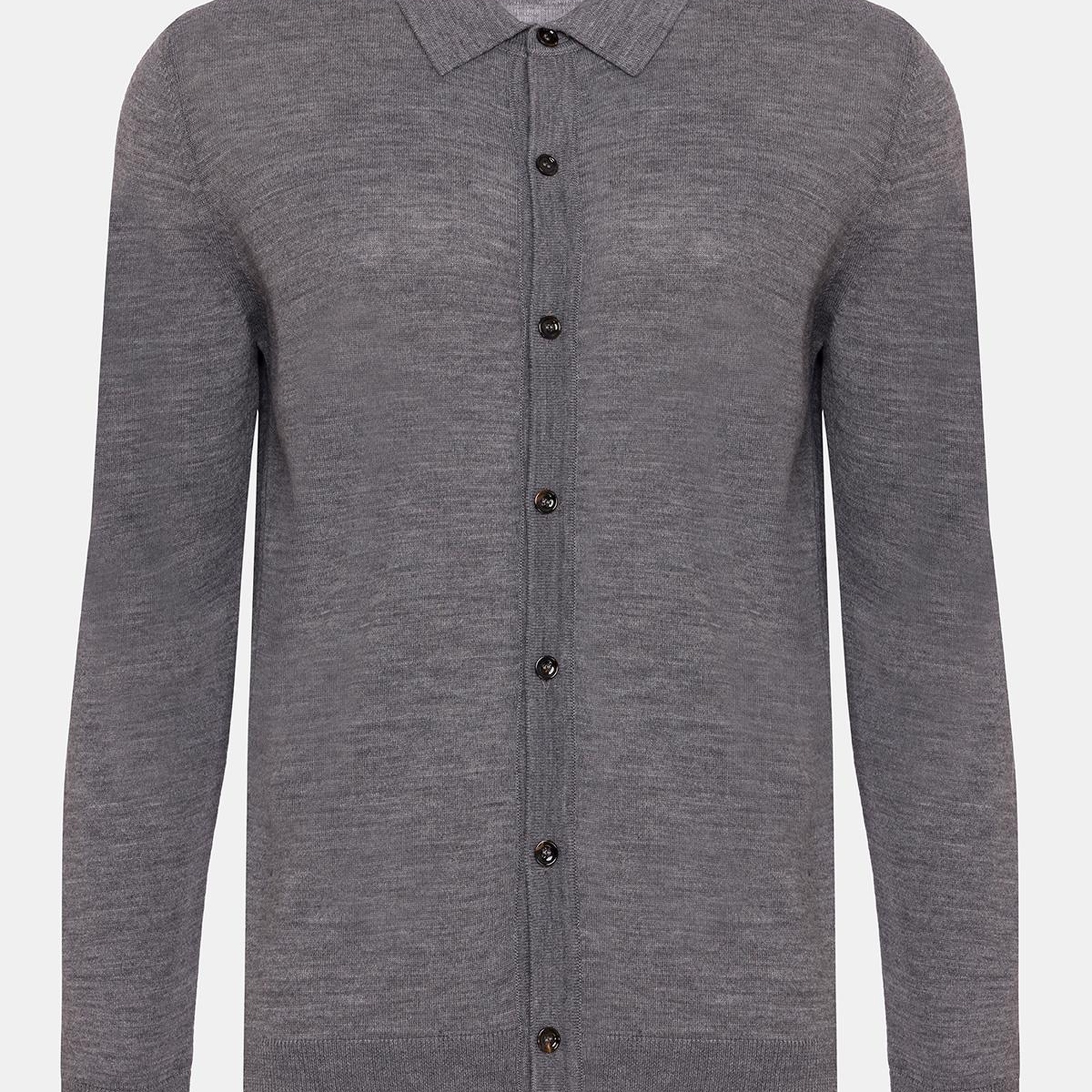 Erkek Gri Yün Düğmeli Gömlek Yakalı Kazak