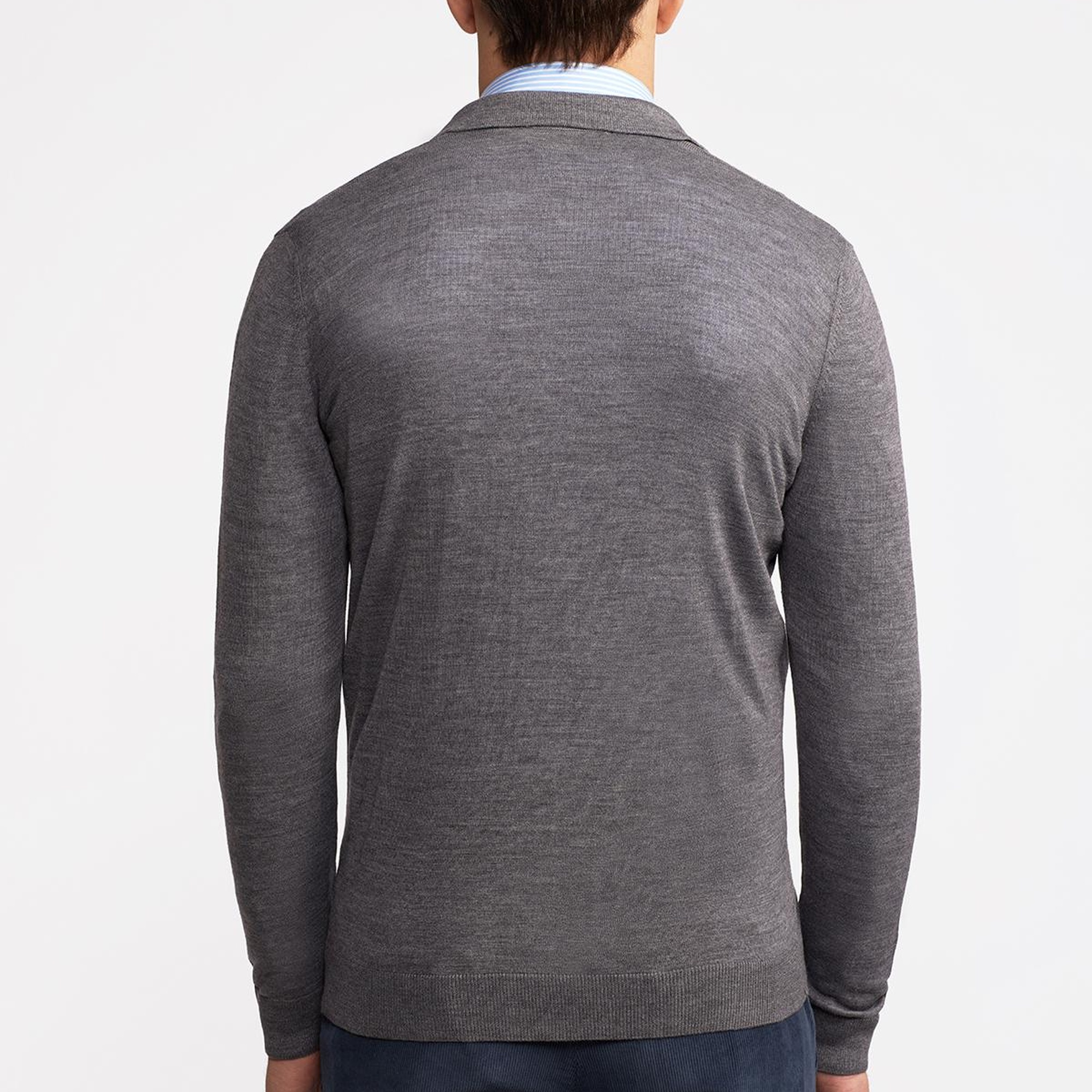 Erkek Gri Yün Düğmeli Gömlek Yakalı Kazak