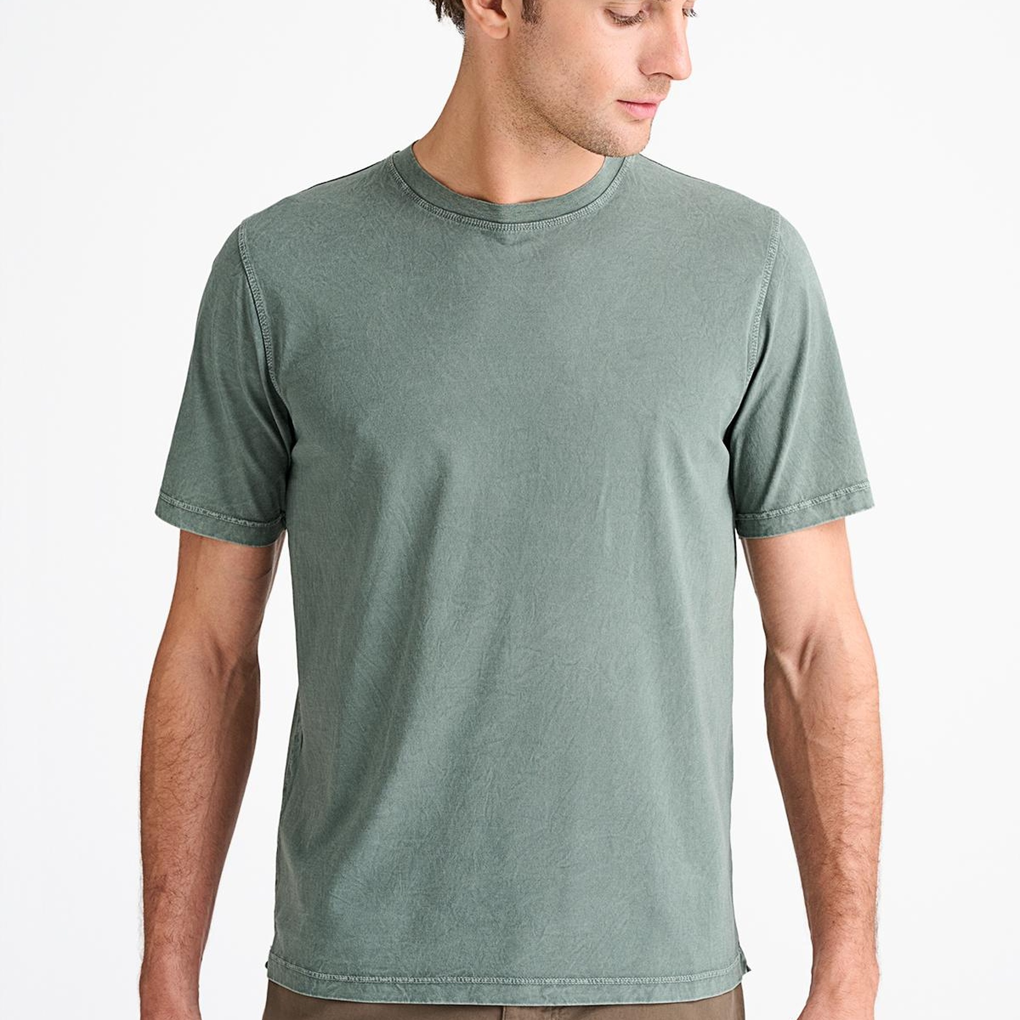 Erkek Yeşil Bisiklet Yaka T-Shirt