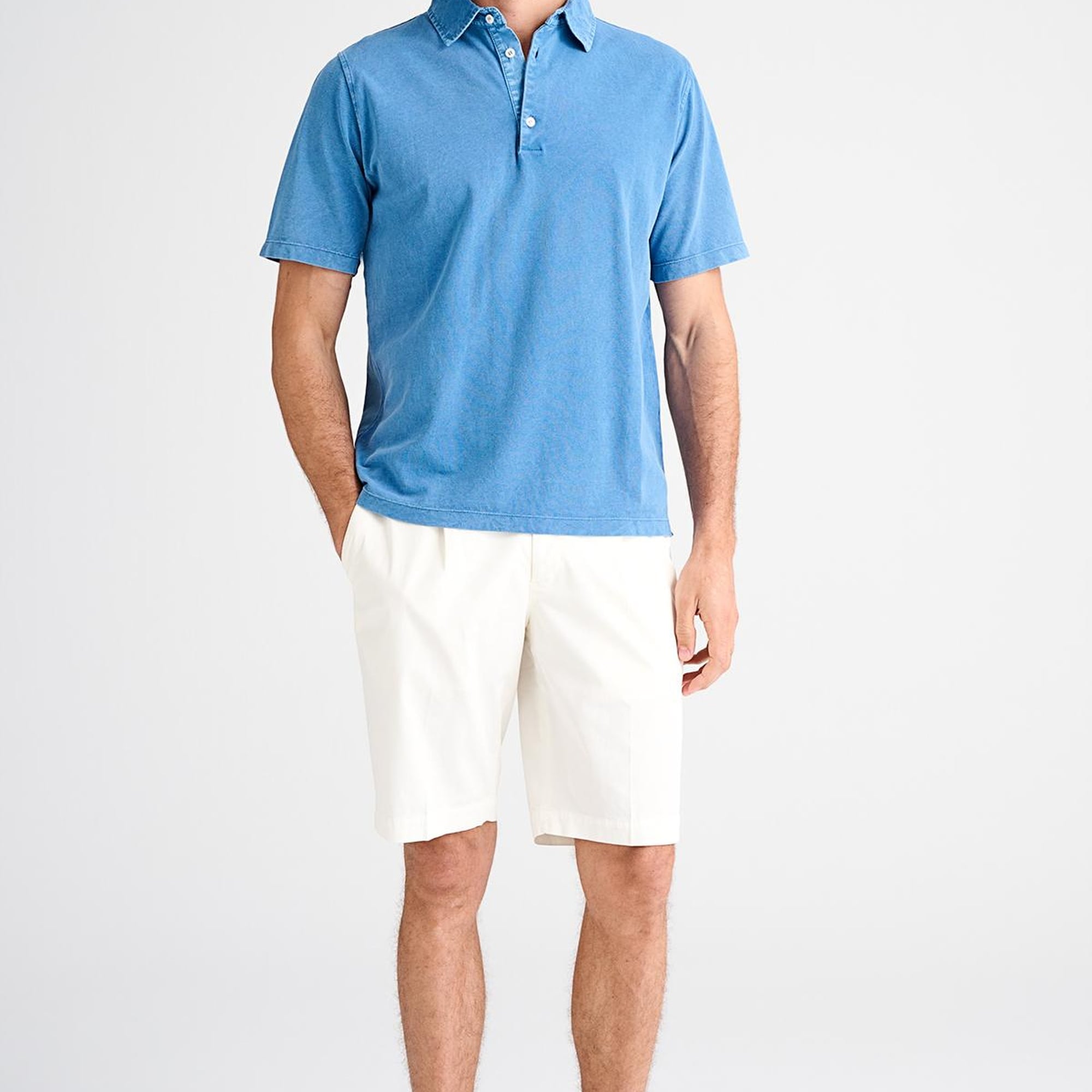 Erkek Beyaz Büzgülü Elastik Bel Bantlı Pilili Bermuda Şort