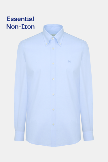  Erkek Mavi Cooper Fit Non-Iron Düğmeli Yaka Spor Gömlek