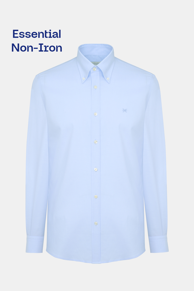  Erkek Mavi Cooper Fit Non-Iron Düğmeli Yaka Spor Gömlek