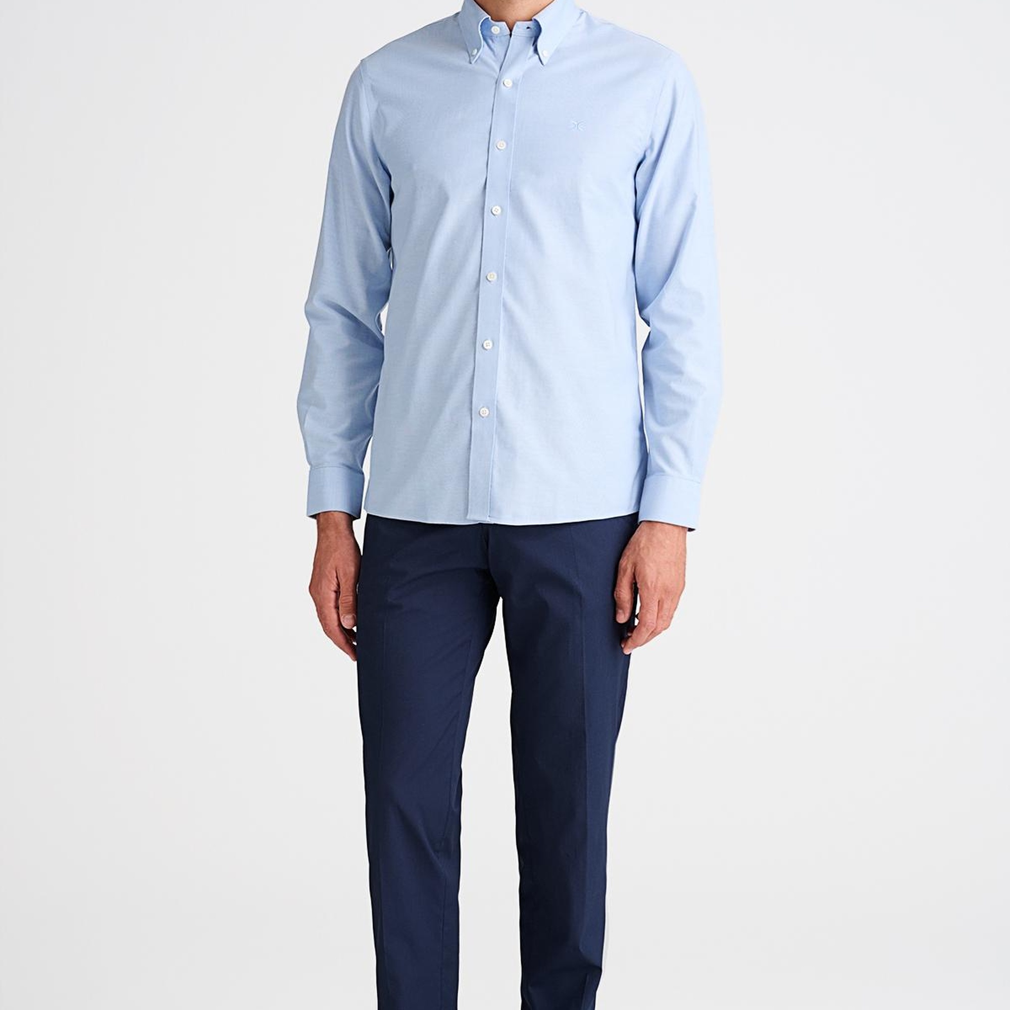 Erkek Mavi Cooper Fit Non-Iron Düğmeli Yaka Spor Gömlek