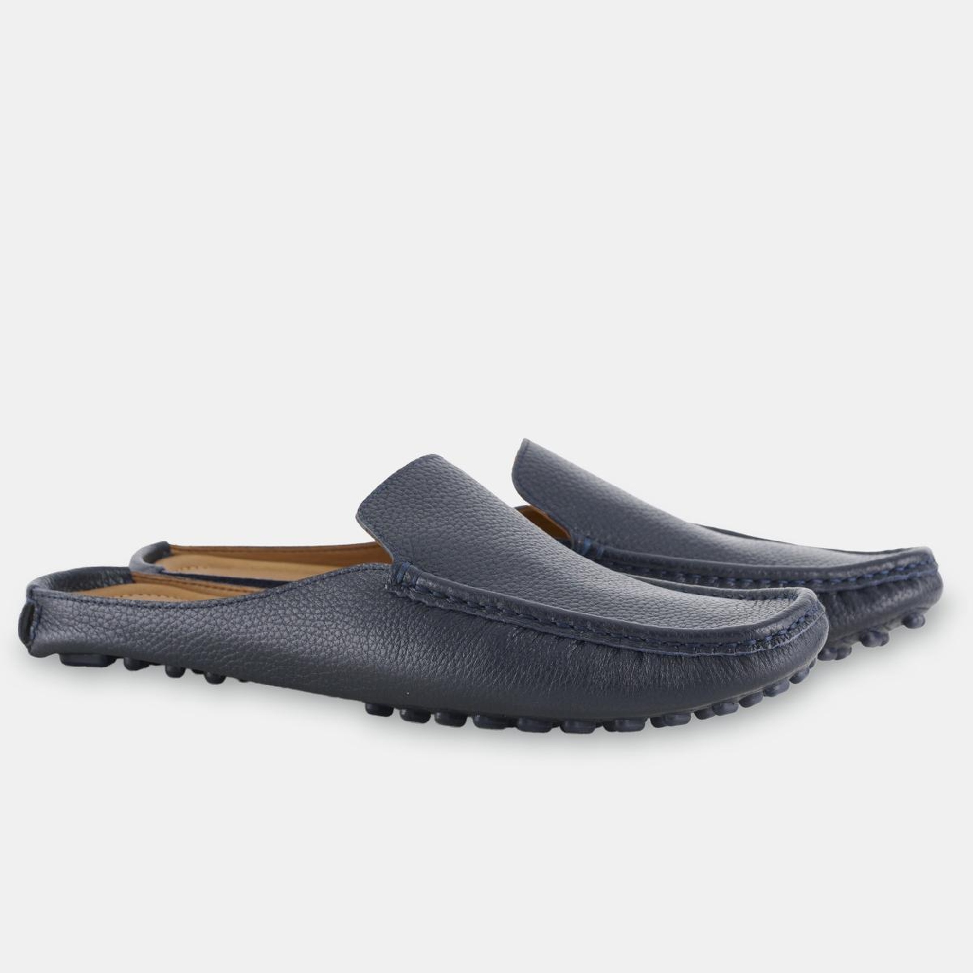 Erkek Lacivert Deri Kapalı Terlik