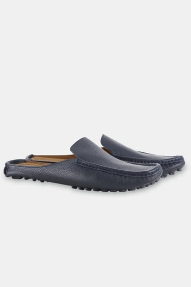  Erkek Lacivert Deri Kapalı Terlik