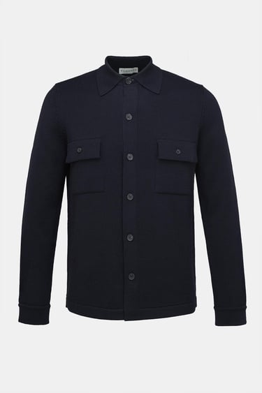  Erkek Lacivert Extrafine Yün Overshirt Triko